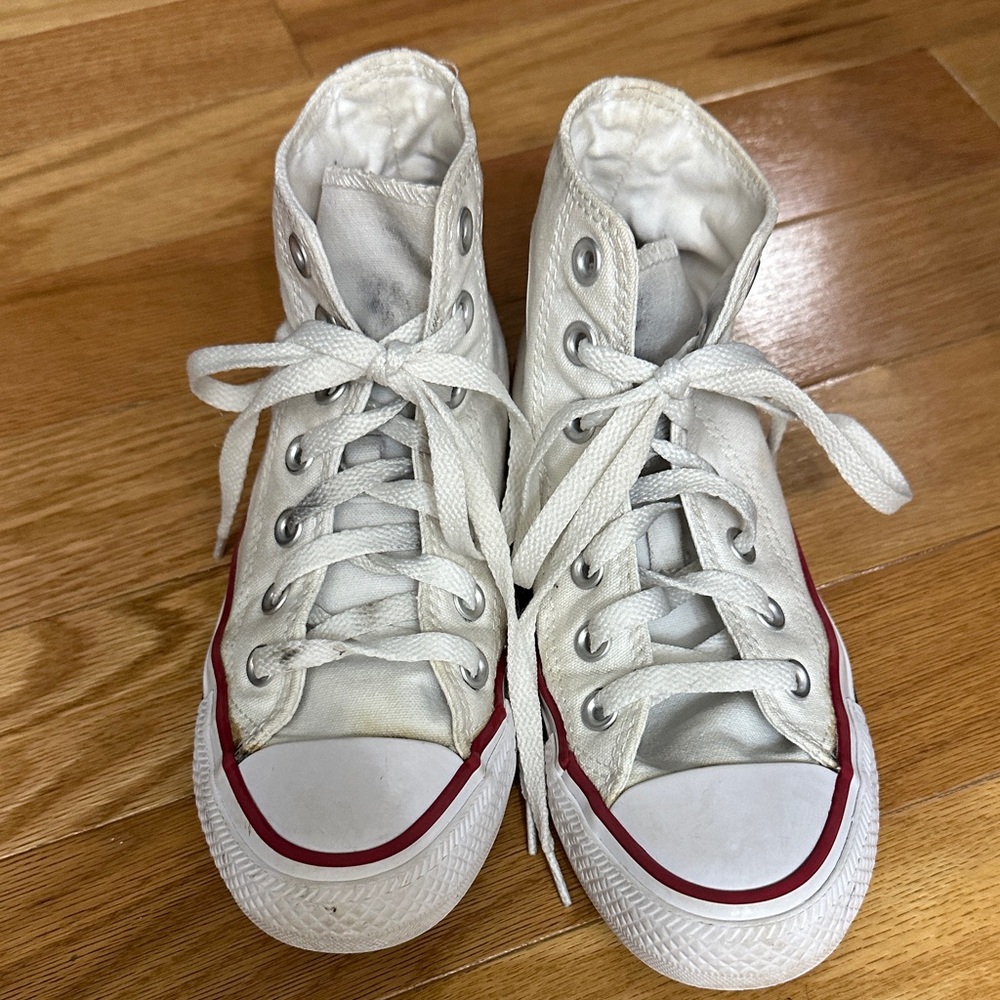 Converse White High-Top Sneakers with Red Stripe